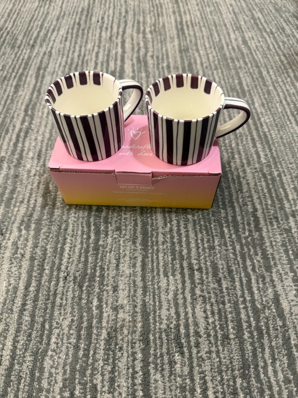 Striped Ceramic Coffee Mugs Set of 2 - Black and White